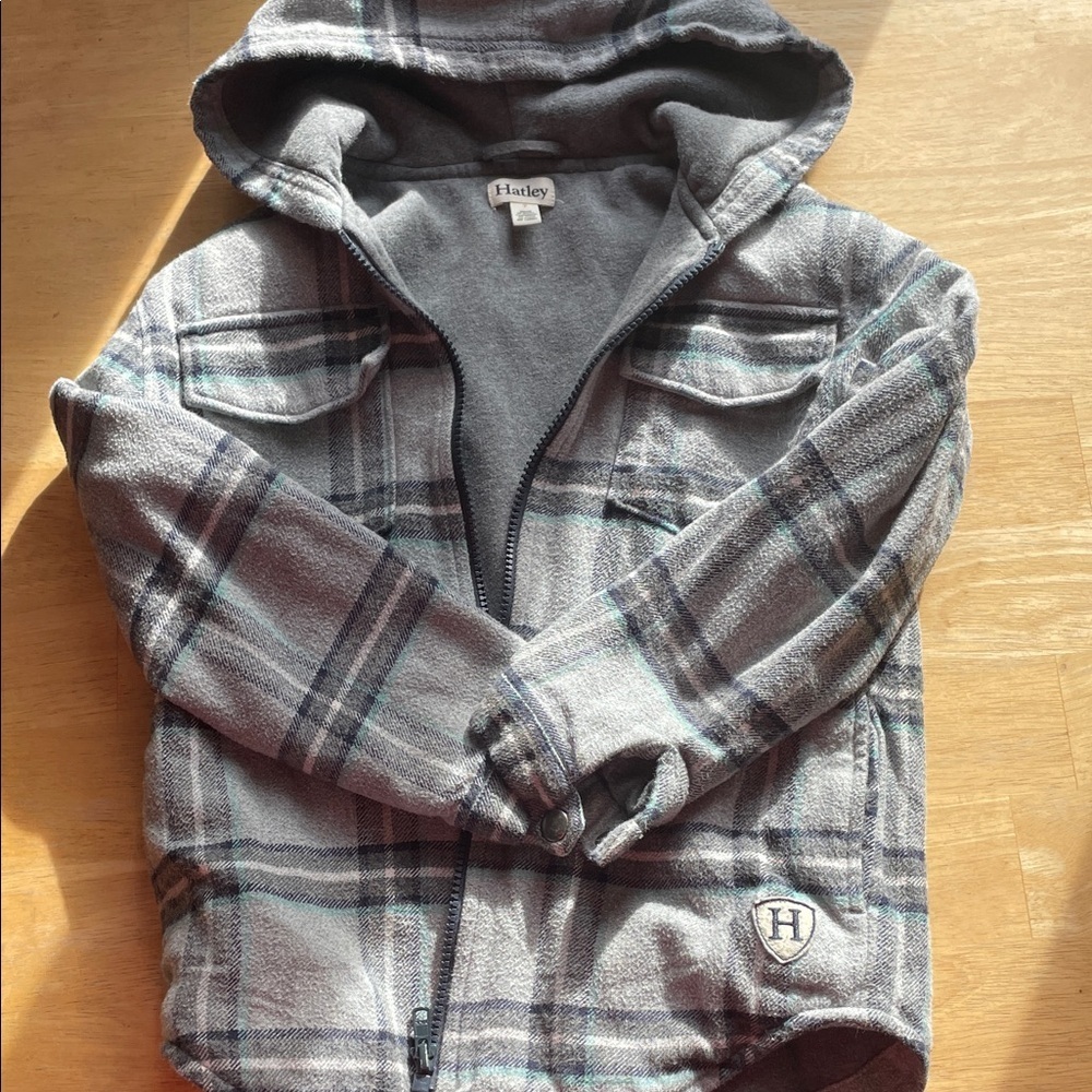 Hatley Blue and Gray Plaid Hooded Jacket